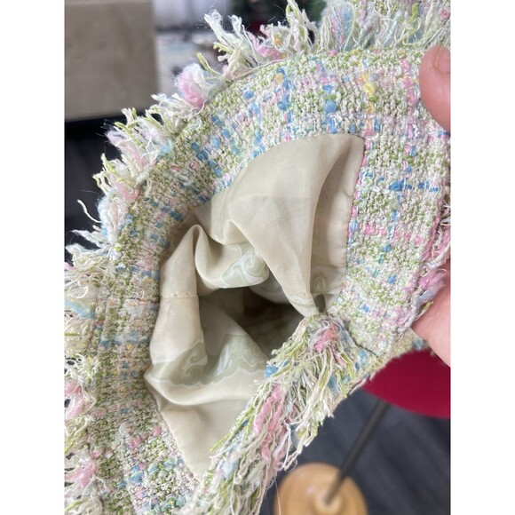 Tweed Fringe Fairy Jacket Y2K Clueless Pastel, Parisian Bouclé Blazer Plaid VTG - Picture 10 of 16
